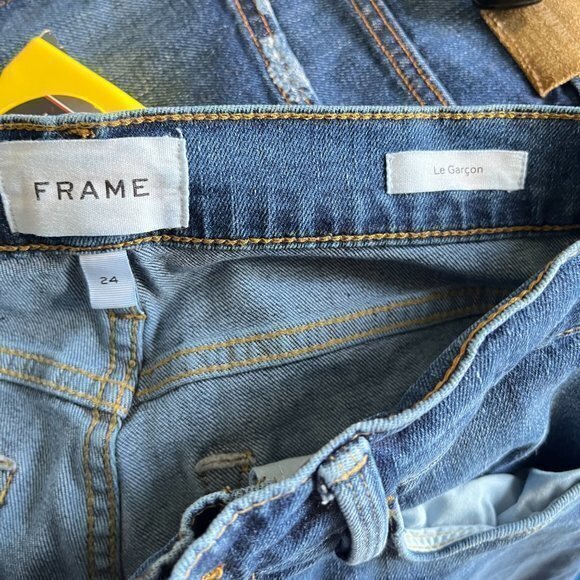 Frame Le Garcon Straight Leg Jeans In Eaton Blue Womens Size 24 Distressed Ankle - Picture 6 of 7
